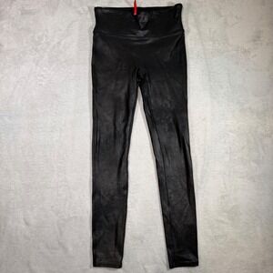 Spanx Faux Leather‎ Leggings Black High Waisted Shaper 2437 Womens Medium